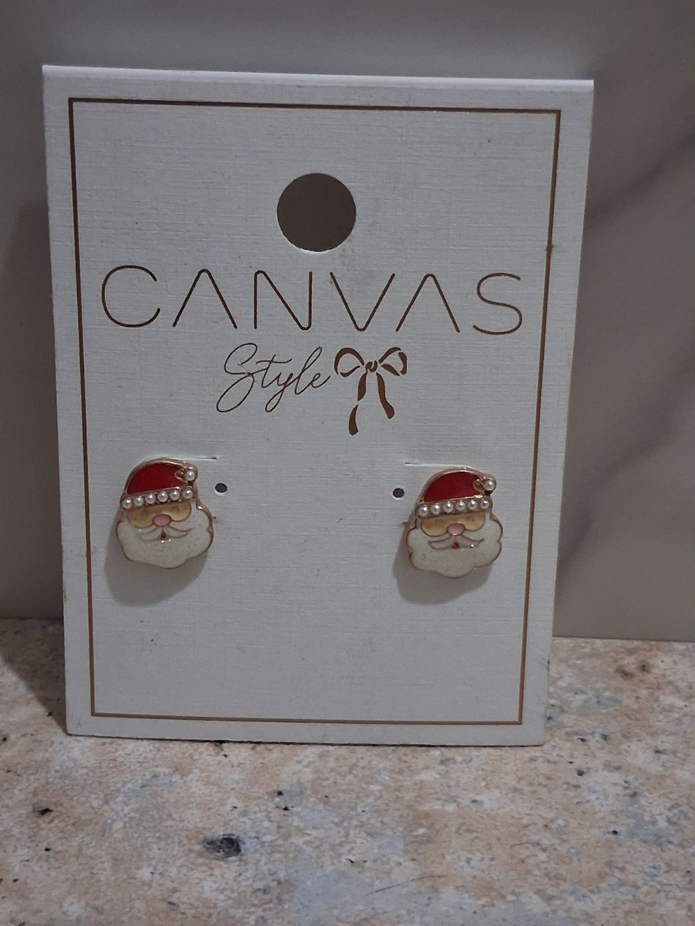 Santa Claus Stud Earrings - Red & White - Picture 1 of 2